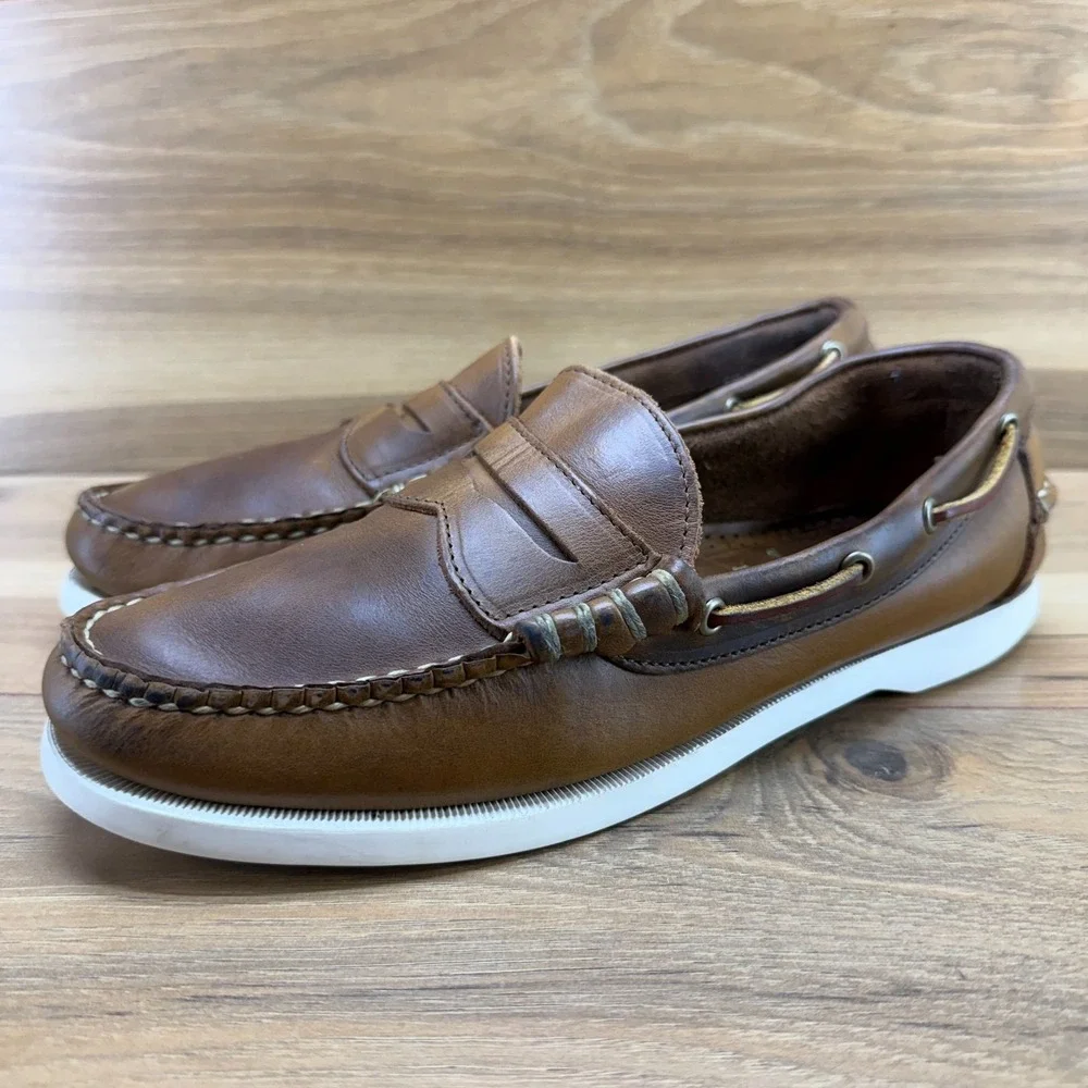 Allen Edmonds Kirkwood Boat Shoes Mens 8 D Brown Leather Moc Toe Casual Everyday